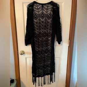Vintage Inspired Crochet Lace Fringed Shawl